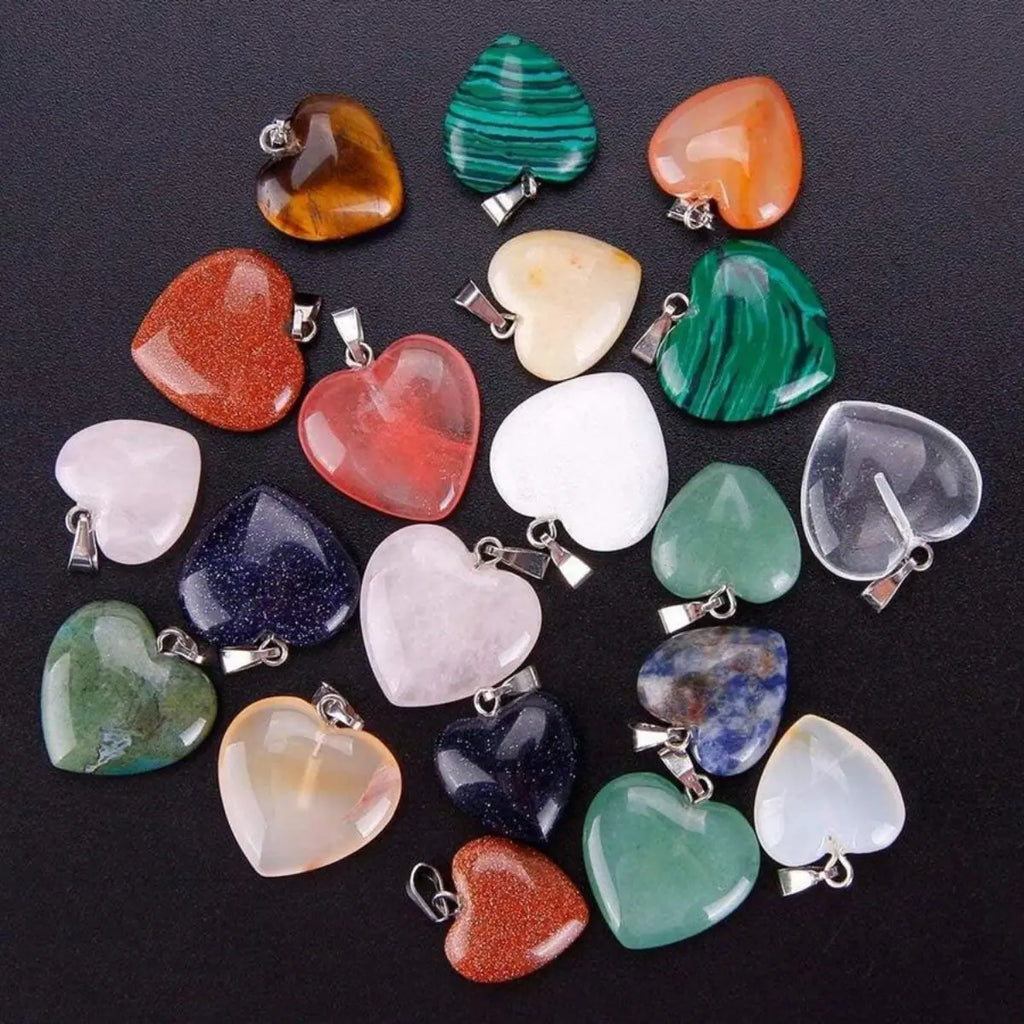 10 Pcs Heart Shaped Stone Pendant Charms Crystal Chakra Beads for DIY Jewelry Making