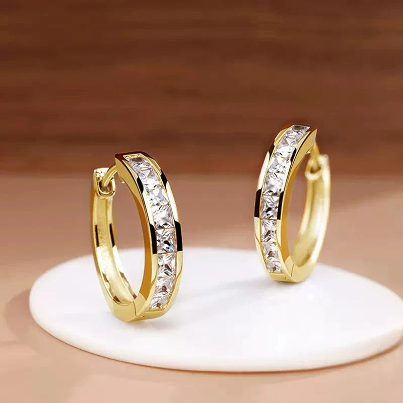 Women's Classic Hoop Earrings with Princess Square CZ Elegant Jewelry Accessories