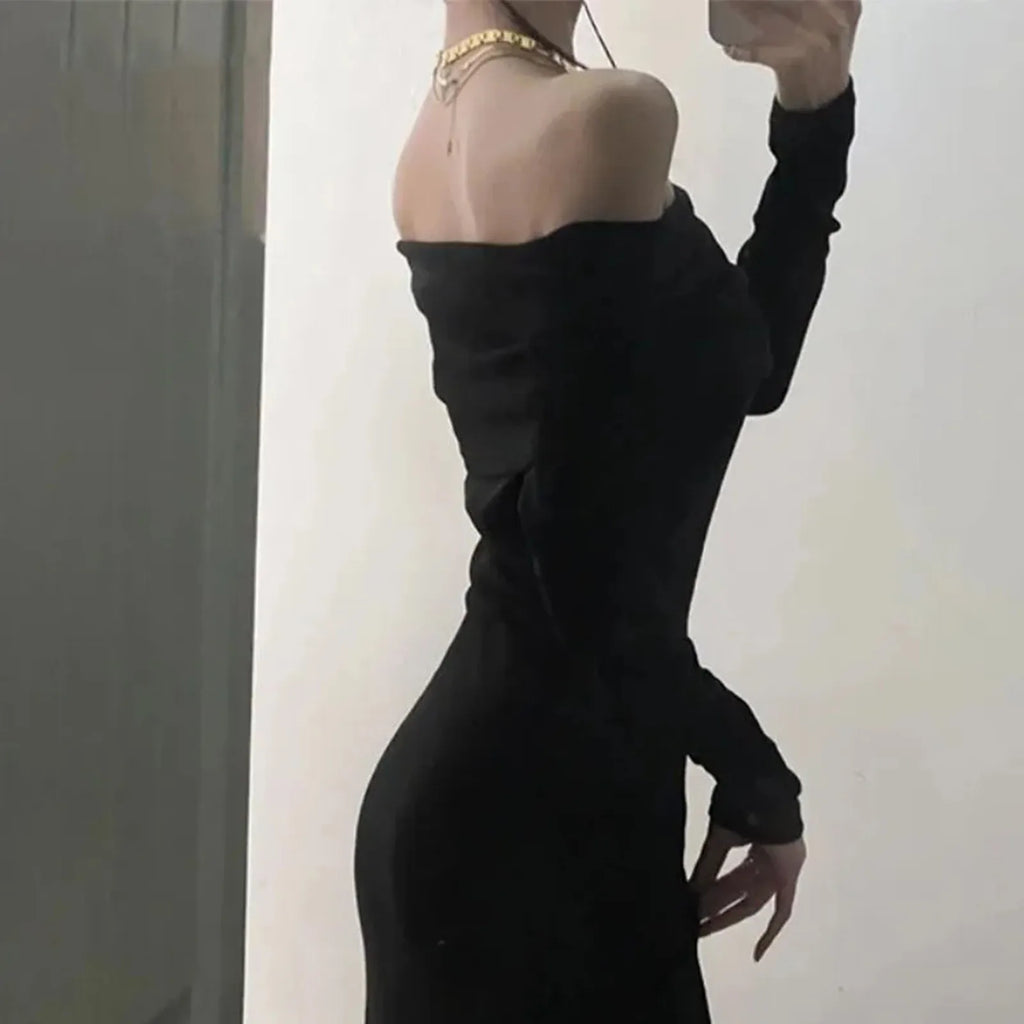 One Shoulder Long Sleeve Dress For Women Slim Fit Winter