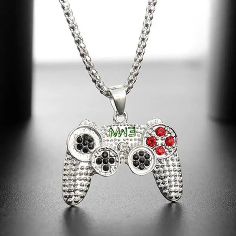 Trendy Gamepad Lightning Stainless Steel Necklace for Women and Men in Gold Color with Crystal Embellishments
