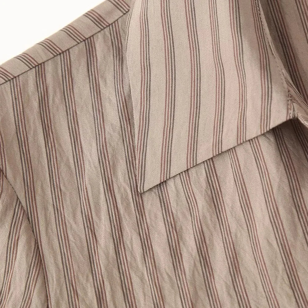 Women's Casual Striped Shirt and Elastic Waist Wide Leg Pants Relaxing Set