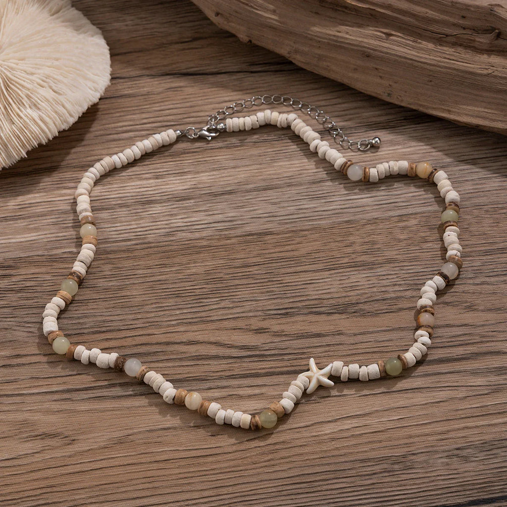 Coconut Husk Wood Beads Starfish Choker Necklace for Men Natural Bohemian Street Jewelry