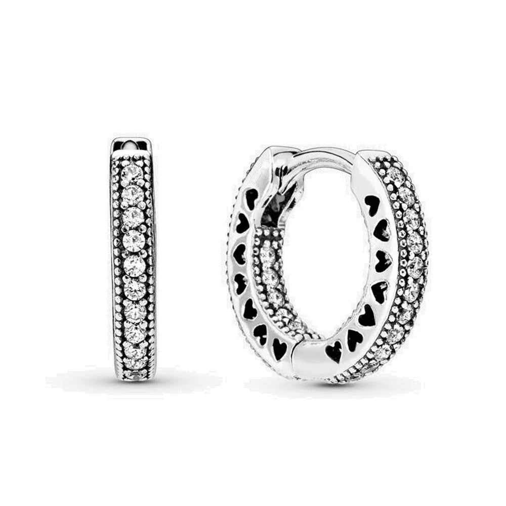 925 Silver Hoop Infinite Love Earrings with Blue Flower and White Stone Heart Pendant for Women Jewelry