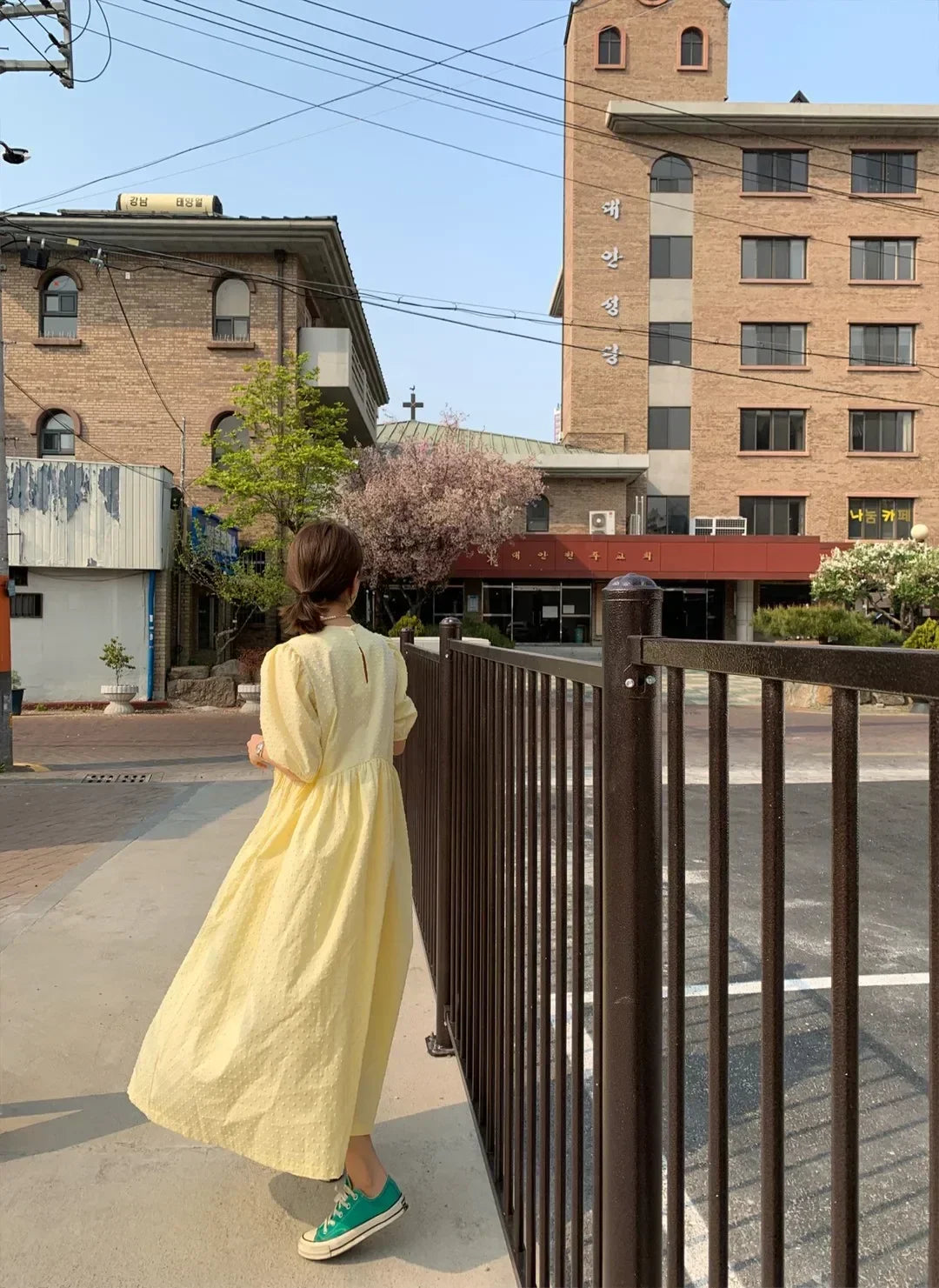 Women Polka Dot Puff Sleeve Long Dress Casual Party