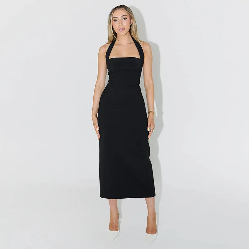 Black One Shoulder Bodycon Evening Dress Backless Chic