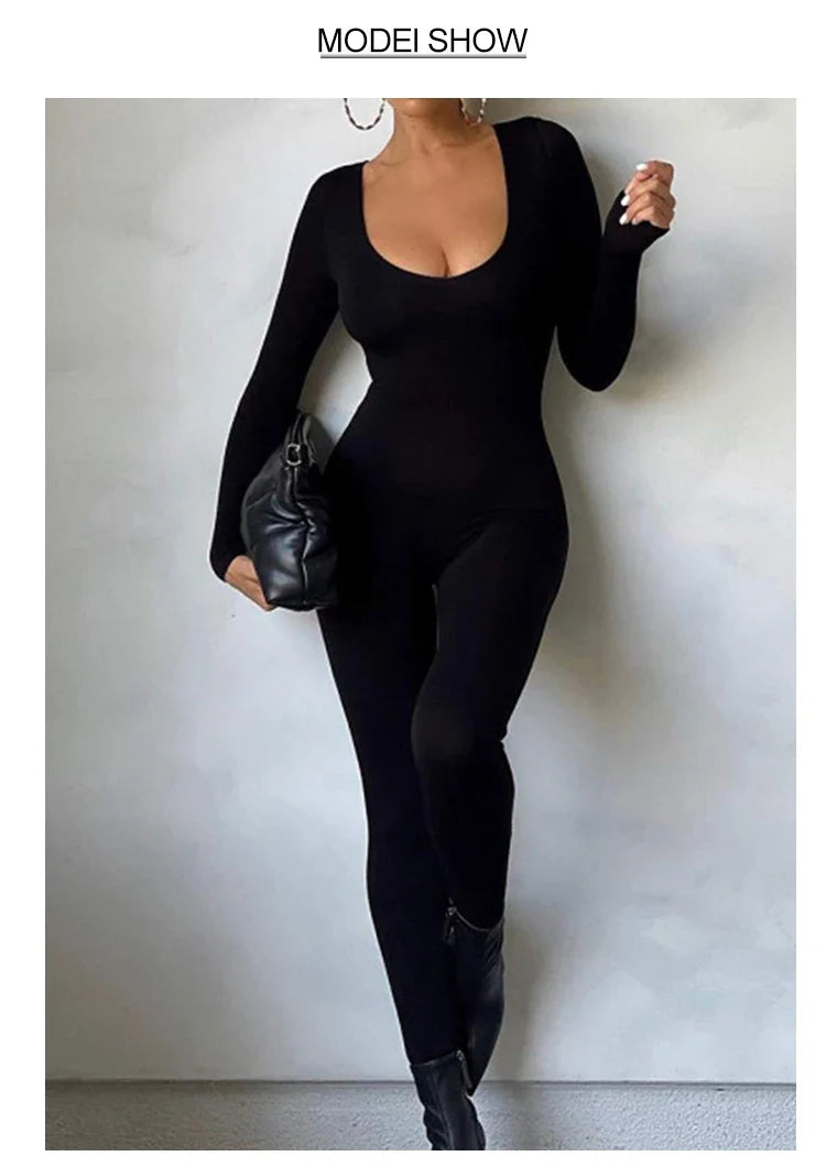 Women's Long Sleeve Skinny Bodycon Romper Jumpsuit Solid Color Casual Fitness Streetwear Overalls