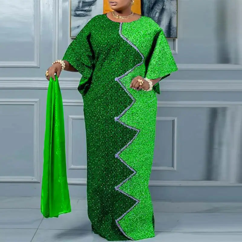 Bohemian Printed Maxi Dress With Bat Wing Sleeves For Party