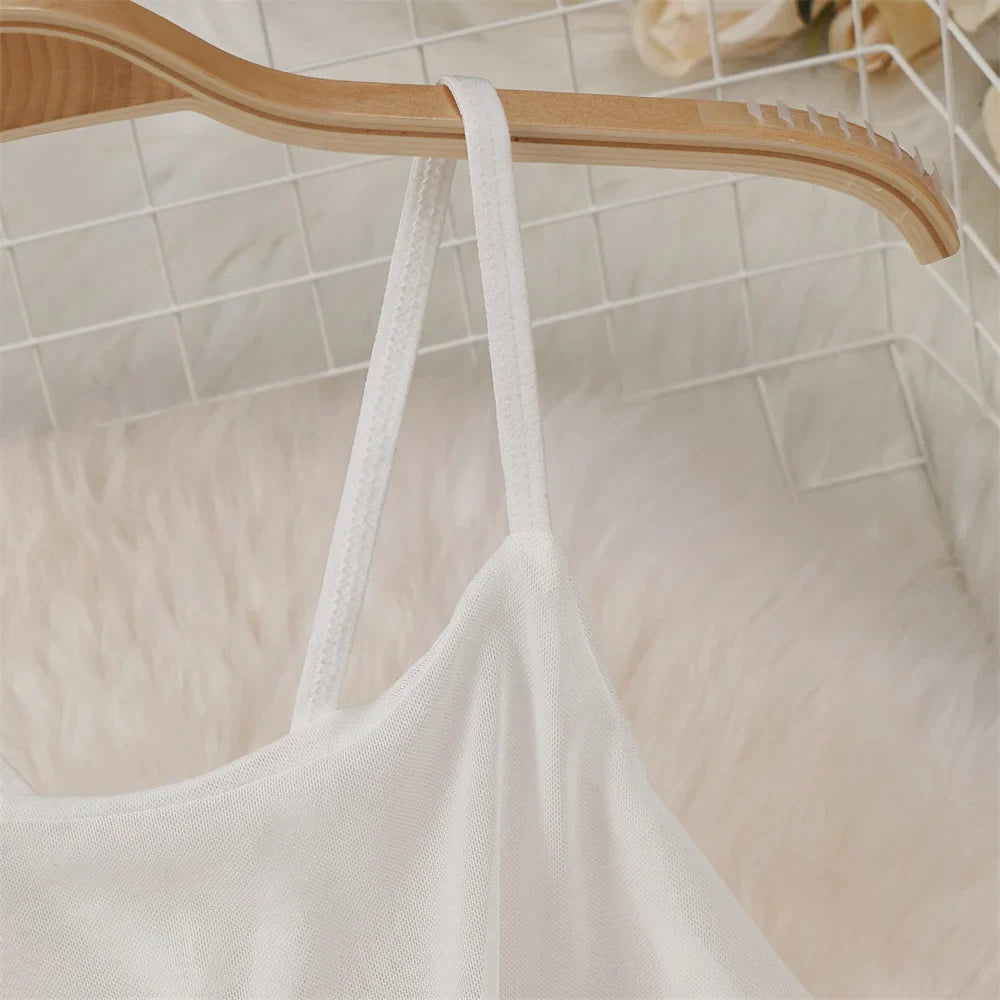 Backless Mesh Nightgown With Cross Strap Nightdress