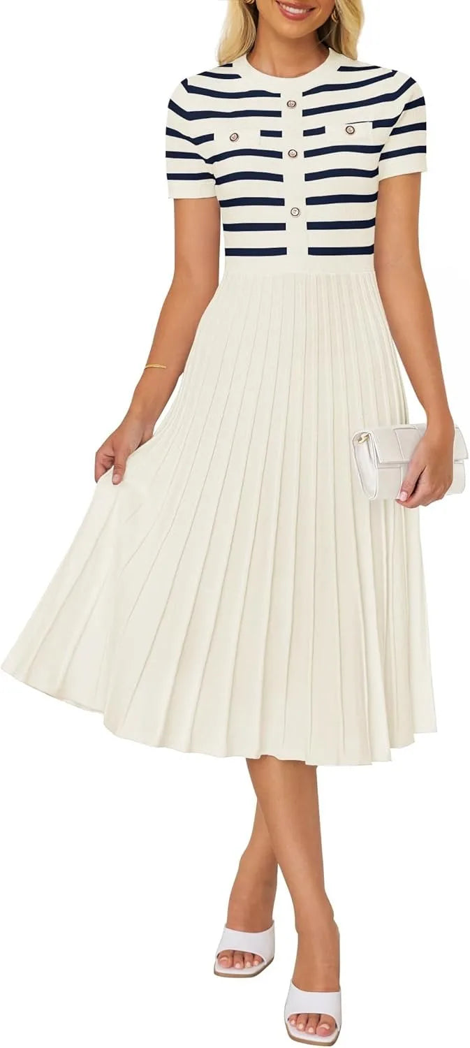 Ice Silk Knitted Striped Summer Dress For Women Loose Fit