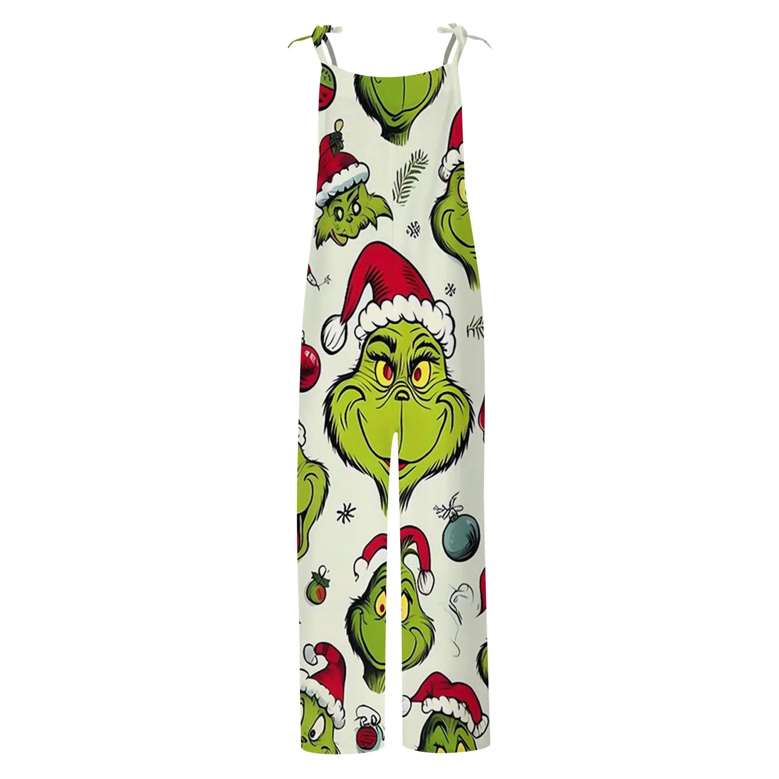 Kawaii Cartoon Print Casual Loose Vintage Strappy Jumpsuit Women's Fashion Festival Pants with Christmas Theme