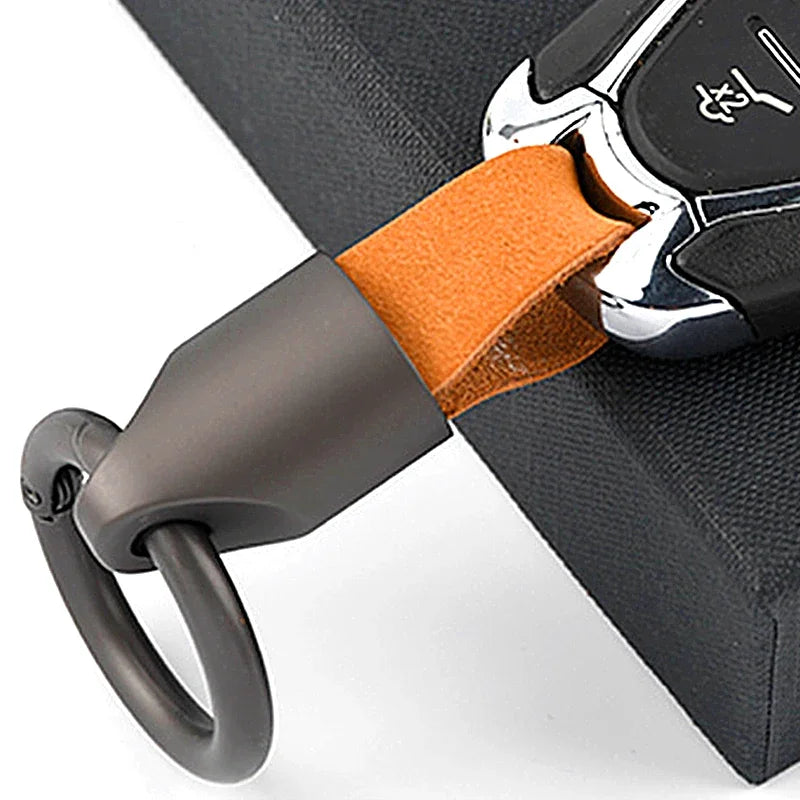 Cowhide Leather Keychain with Carabiner for Men and Women - Stylish Keyring Pendant for Bags and Belts