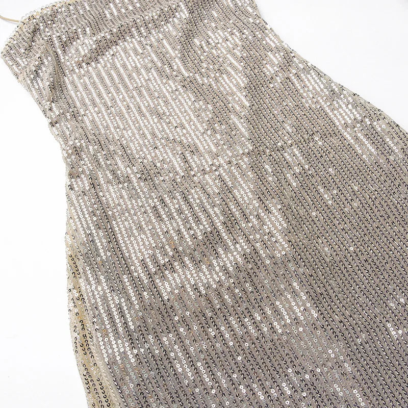 Backless Sequin Maxi Dress for Evening Party Wear Glam