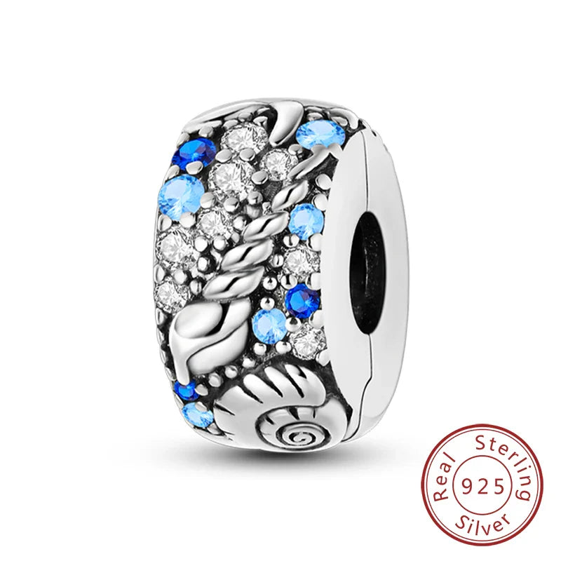 Fit Original 925 Sterling Silver Clip Charms with Zircon and Silicone Spacer Beads for Women DIY Bracelet Gift