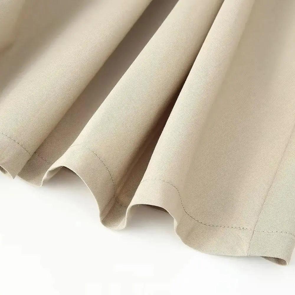 High Waist Pleated Dress With Belt Round Neck Sleeveless