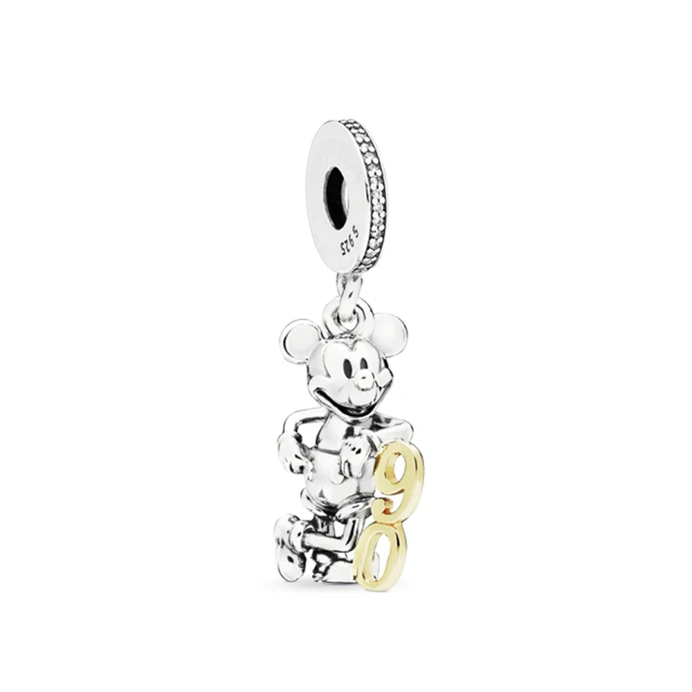 Disney 925 Sterling Silver DIY Charm Compatible With 3mm Bracelets Featuring Mickey Mouse Ferris Wheel And Suitcase Designs