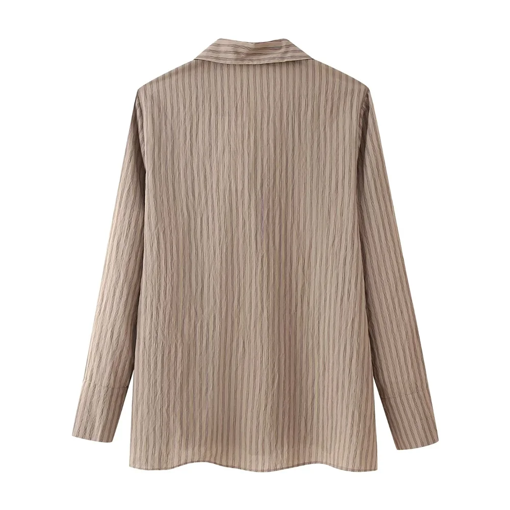 Women's Casual Striped Shirt and Elastic Waist Wide Leg Pants Relaxing Set