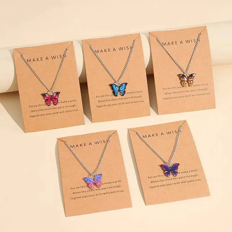 5 Piece Boho Colorful Butterfly Necklace Set for Women Cute Pendant Jewelry Gift