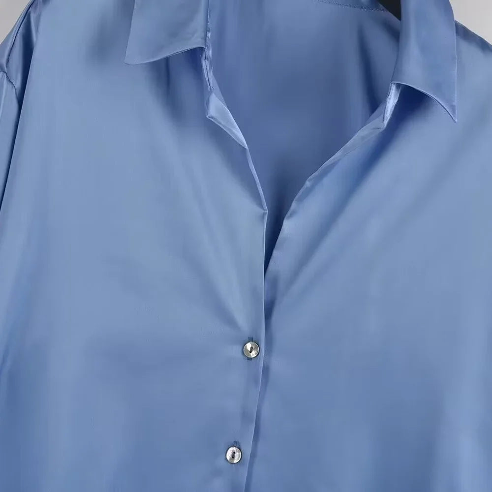 Women's Fashion Flip Collar Long Sleeve Single Breasted Shirt Coat Versatile Autumn Layered Decorative Casual Outerwear