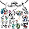 Disney Stitch Minnie Mouse Dangle Charms for Pandora Bracelets Silver Jewelry Making