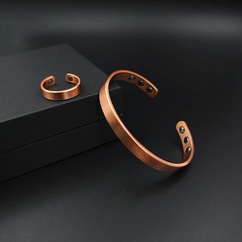 Handmade Solid Copper Bracelet and Ring Set for Arthritis Relief and Health Benefits