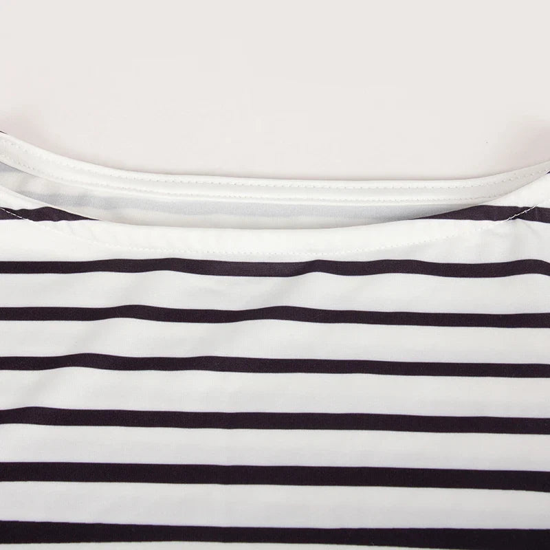 Autumn O Collar Long Sleeve Striped Evening Party Dress