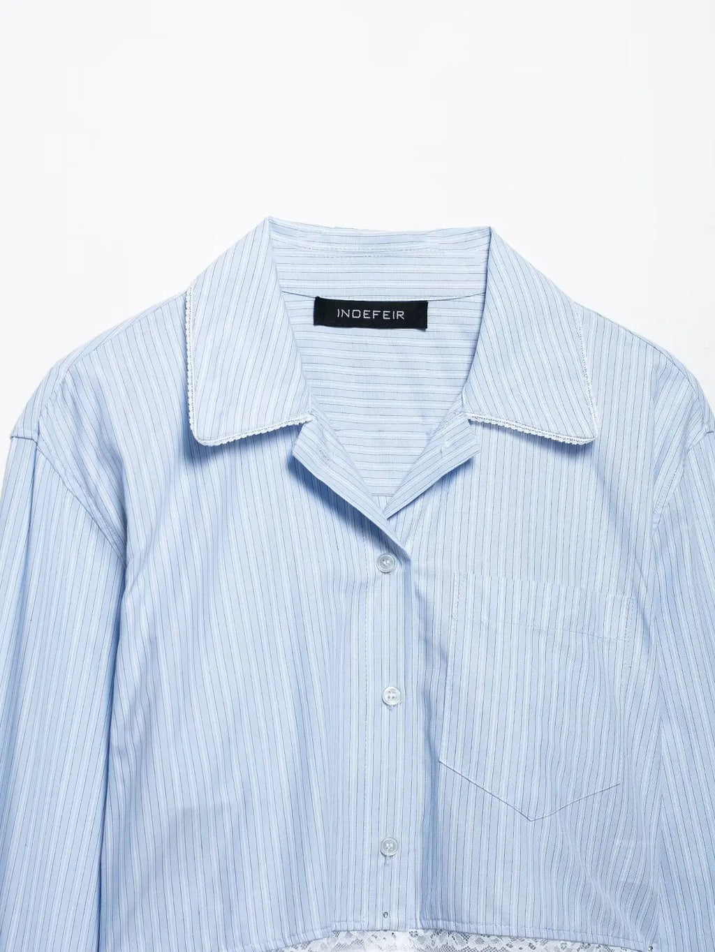 Women's Chic Two-Piece Blue Striped Long Sleeve Shirt and Front Zipper Mini Skirt Set