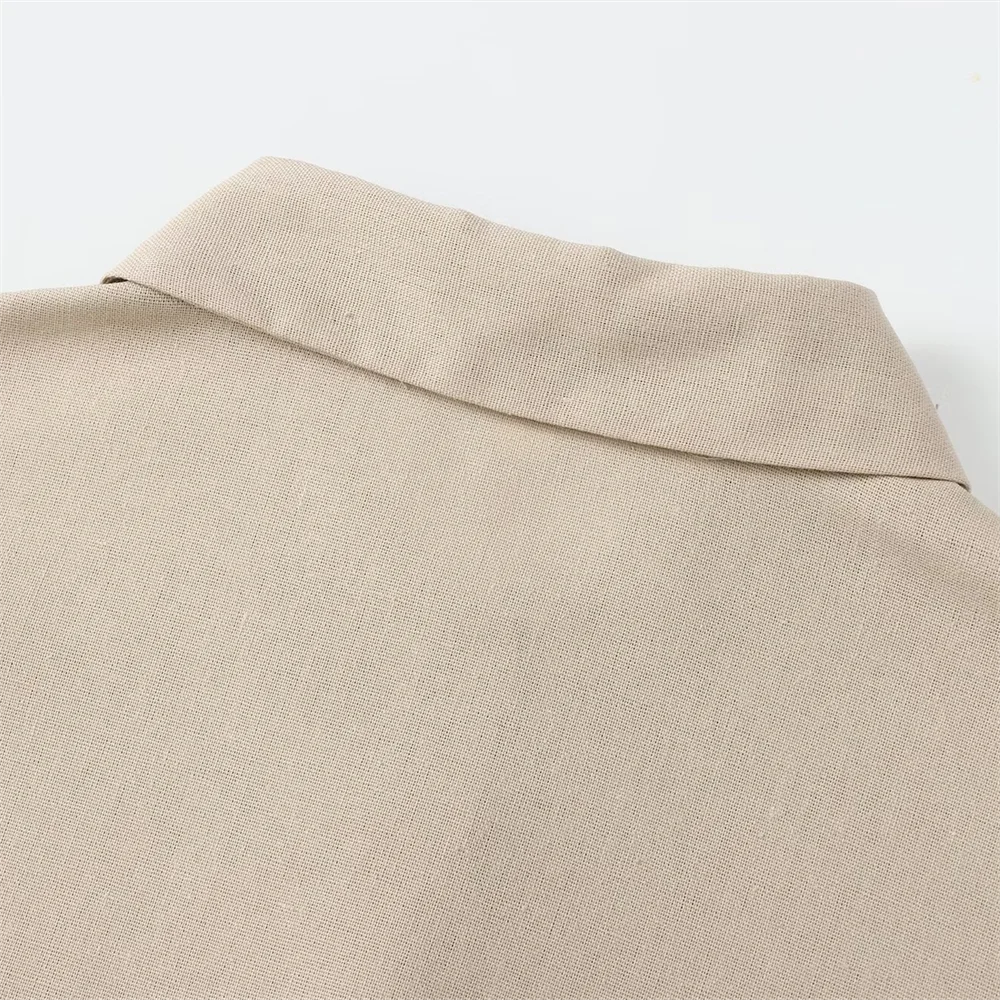 Women's Casual Linen Blended Wide Sleeve Shirt and Straight Leg Pants Set