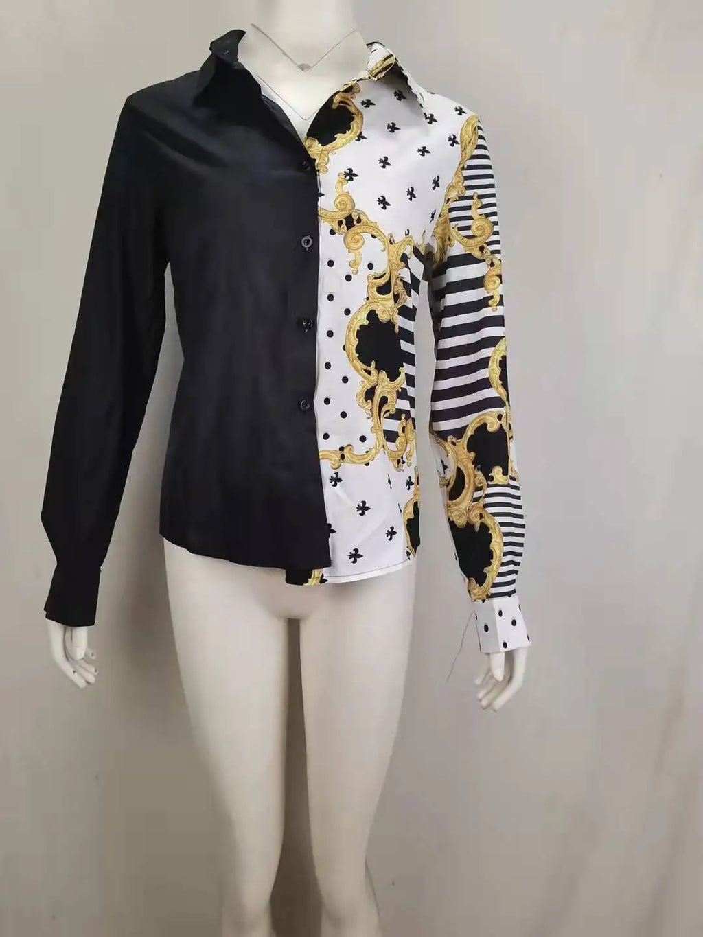 Office Lady Turn Down Collar Leopard Print Shirt with Striped Lapel Long Sleeve Blouse Casual Vintage Fashion Top