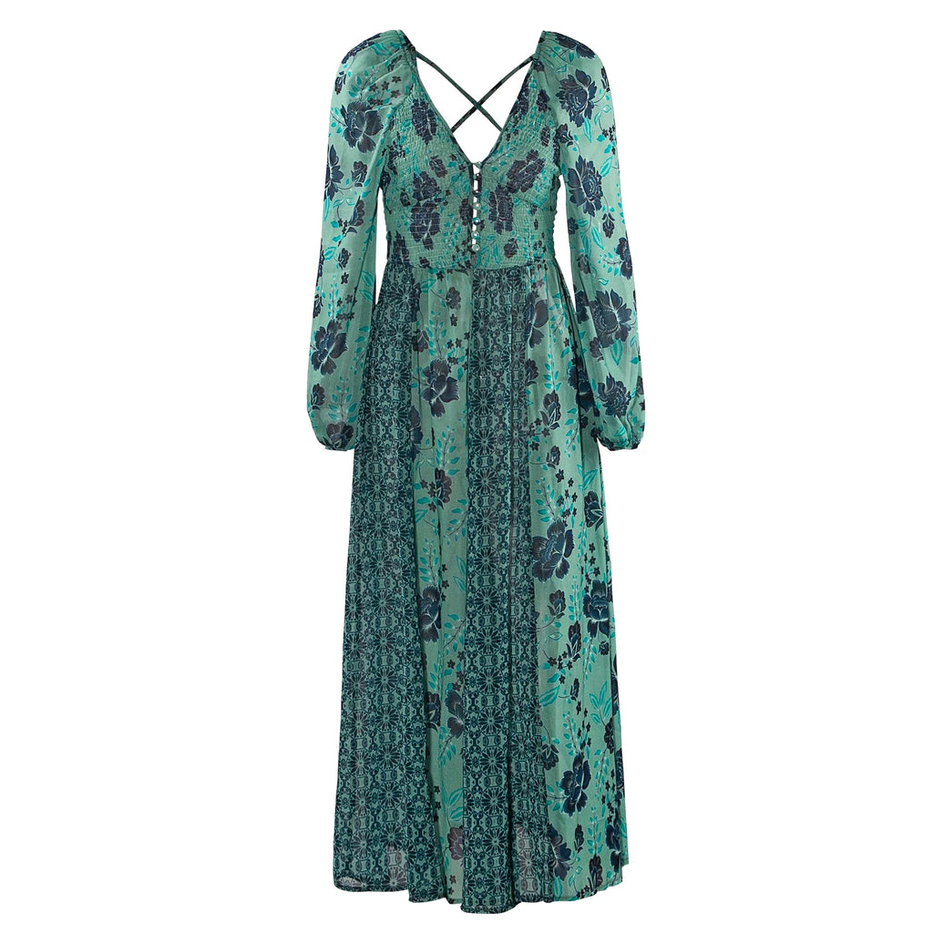 Boho Floral Summer Maxi Dress For Women Beach Wrap Dress