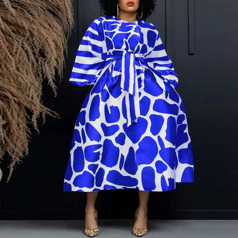 Satin Silk Long Sleeve Belted Party Dress for Summer