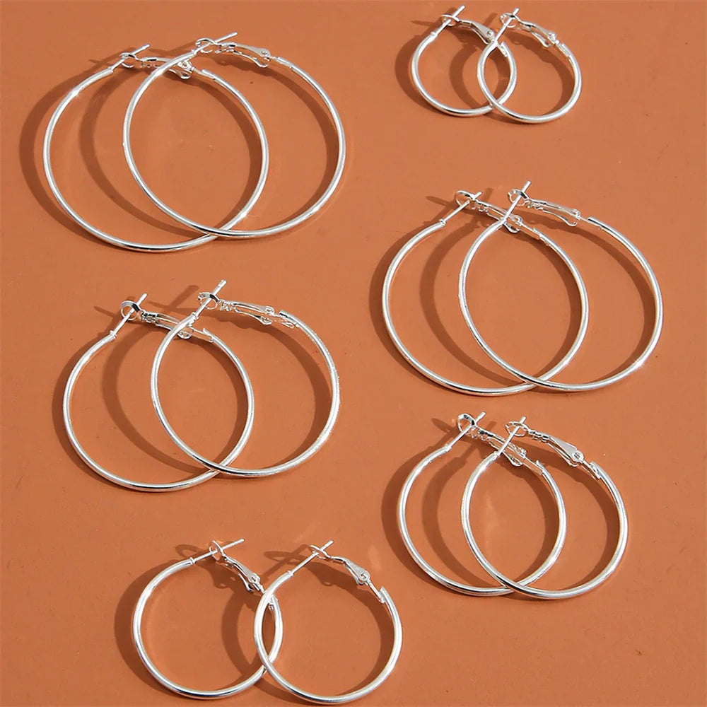 Trendy Silver Hyperbolic Hoop Earrings Set for Women Round Circle Jewelry Gift
