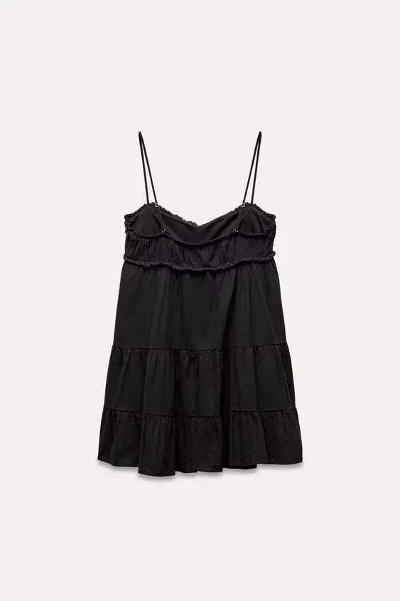 Backless Fringe Mini Dress For Women With Adjustable Straps