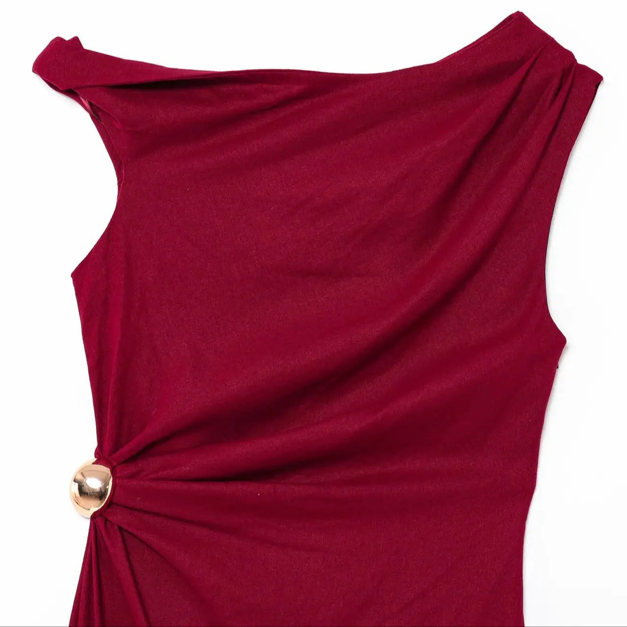 Women's Pleated Asymmetric Evening Dress High Waist Zipper