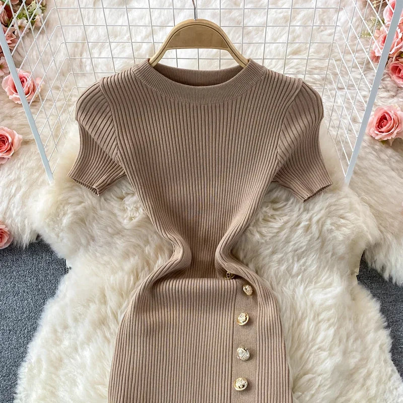 Black Knitted Bodycon Dress Slim Elastic Streetwear