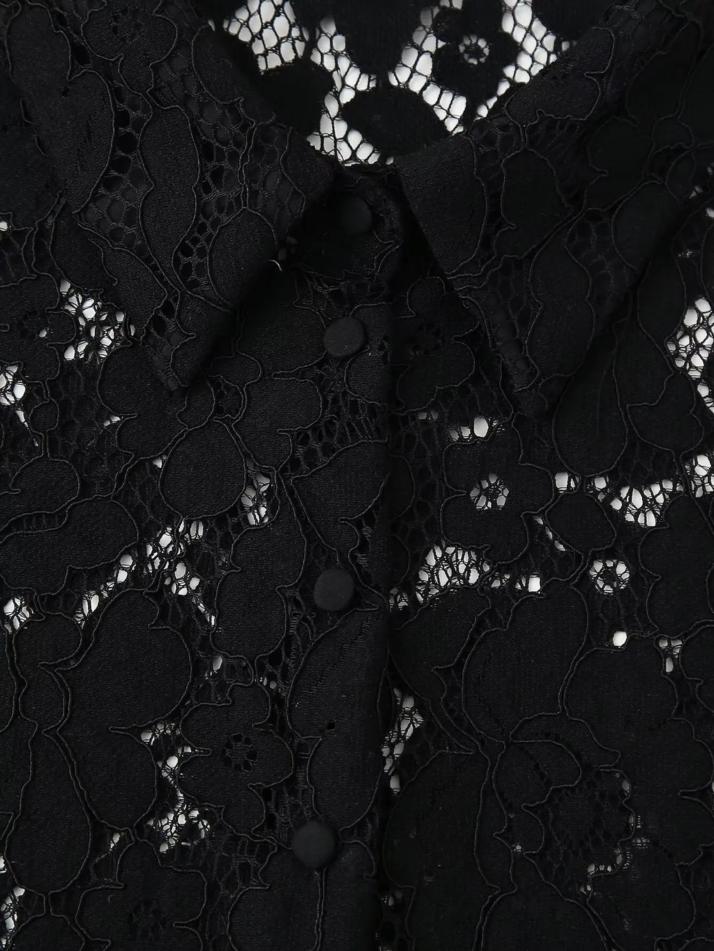 Black Lace Embroidered Short Shirt with Long Sleeves Elegant Autumn and Winter Fashion Top