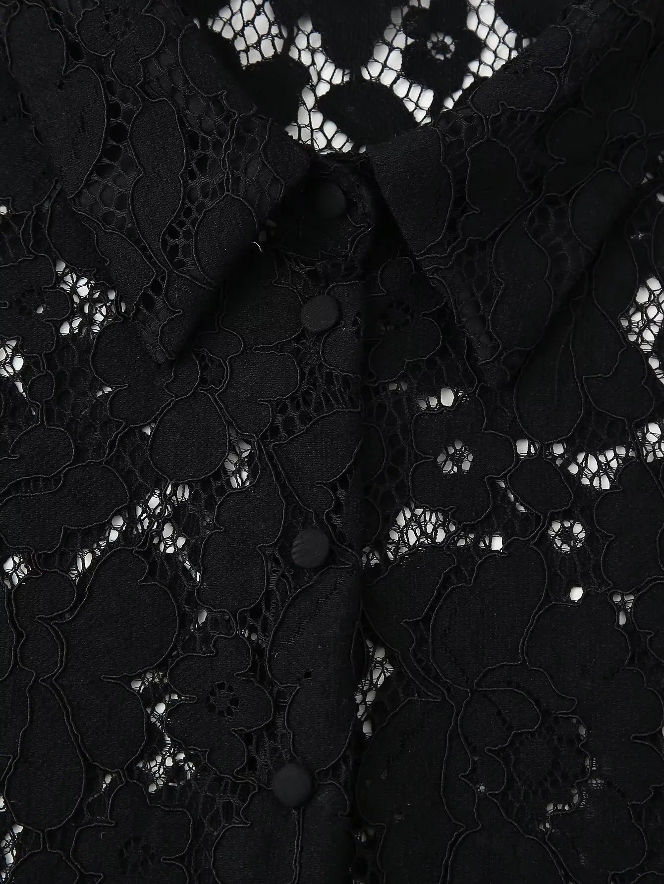 Black Lace Embroidered Short Shirt with Long Sleeves Elegant Autumn and Winter Fashion Top