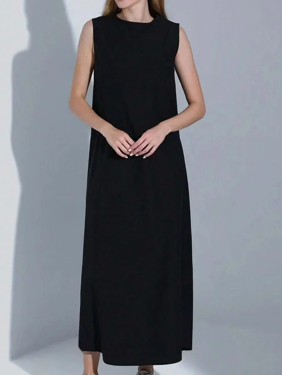 Casual White Dress Loose Round Neck Draped Straight Skirt