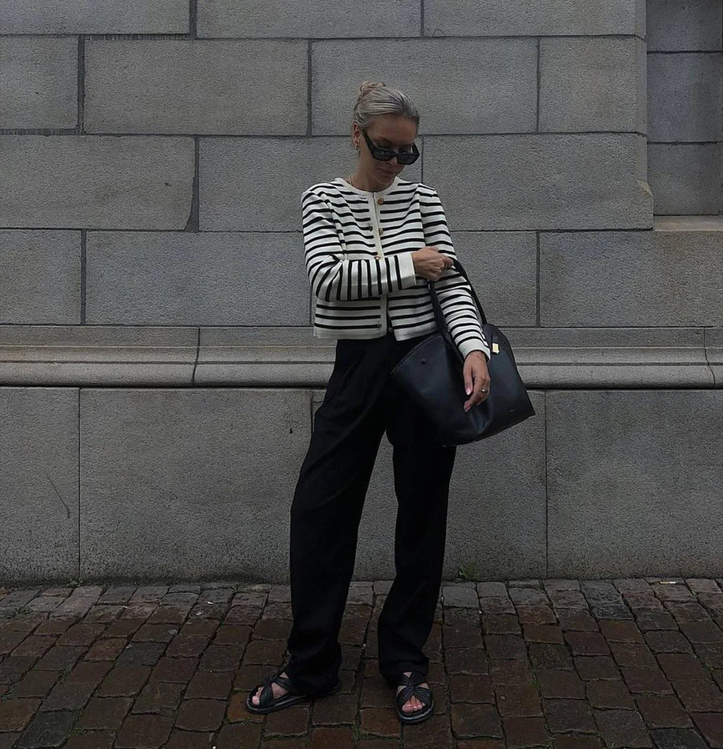 Autumn Striped Single Breasted Knit Cardigan and Shorts Two Piece Set for Women Elegant Sweater Top and Matching Bottoms Stylish Streetwear Outfit