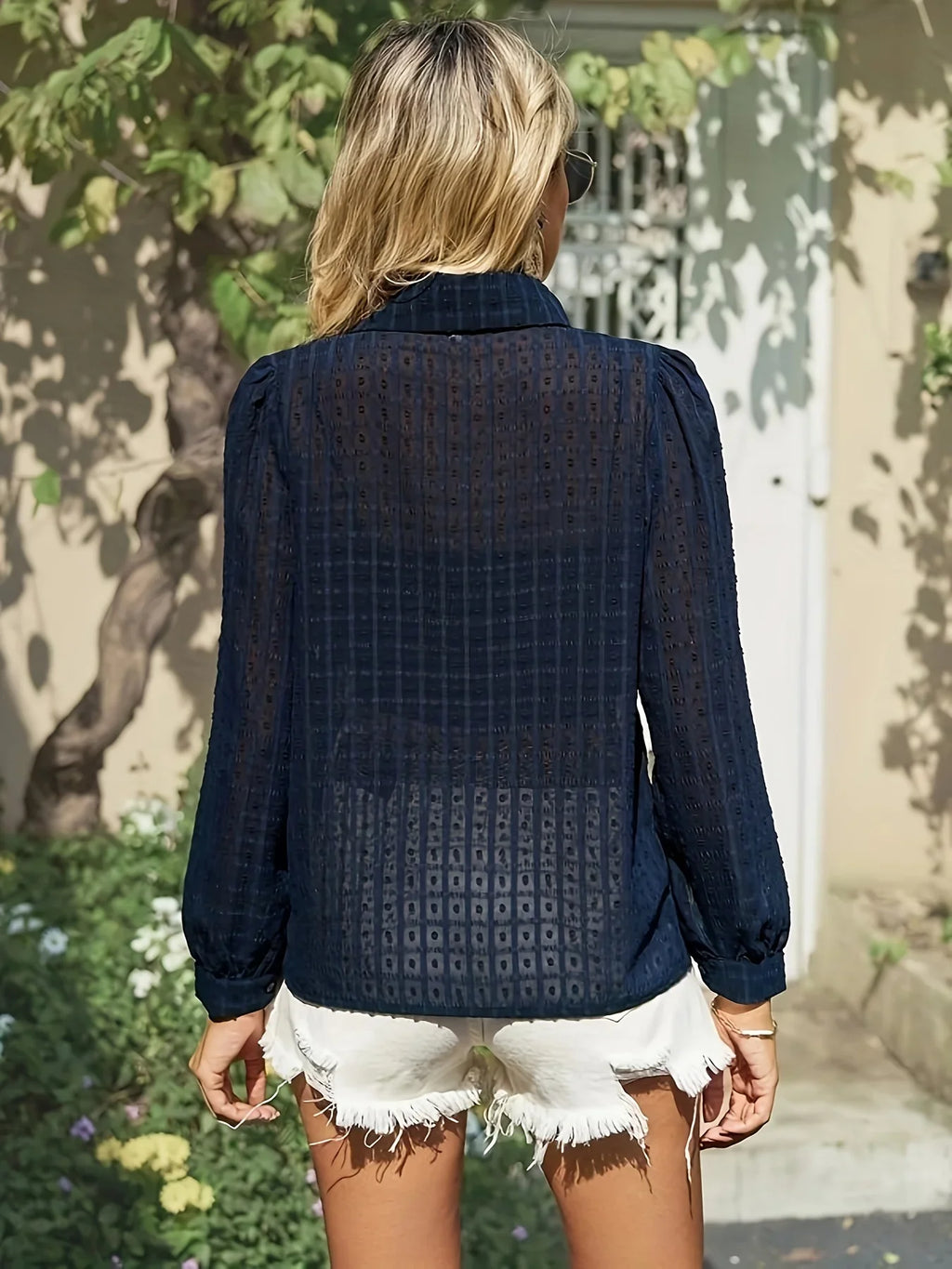 Spring and Summer Women's Long-Sleeve Lapel Casual Shirt Elegant Simple Fashionable Blouse