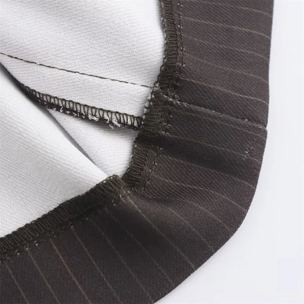 Autumn Women's Fashion Striped Loose Suit Coat with Buckle Decoration and High Waist Striped Pants Set