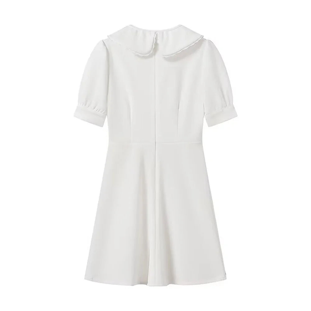 Casual Womens Short Sleeve Detachable Doll Neck Dress