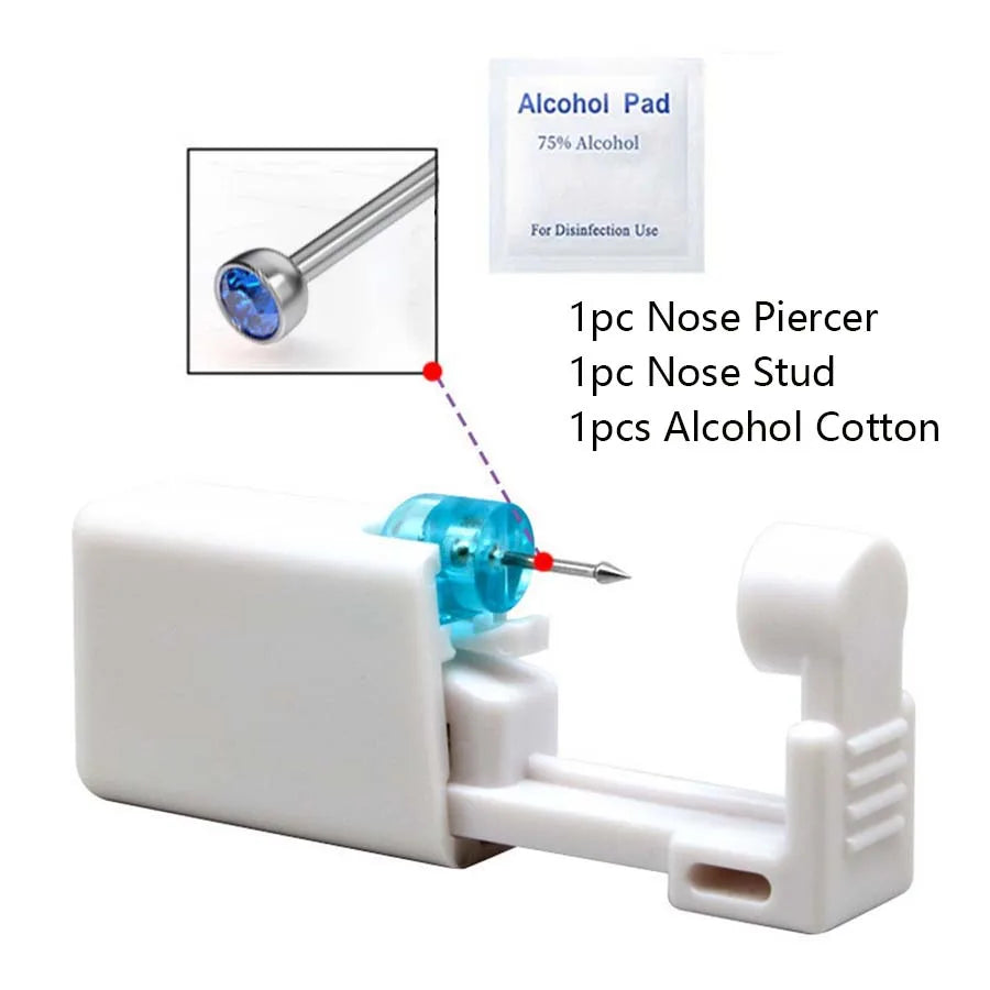 Disposable Nose Piercing Gun Kit with Built-In Crystal Nose Stud for Easy Piercing