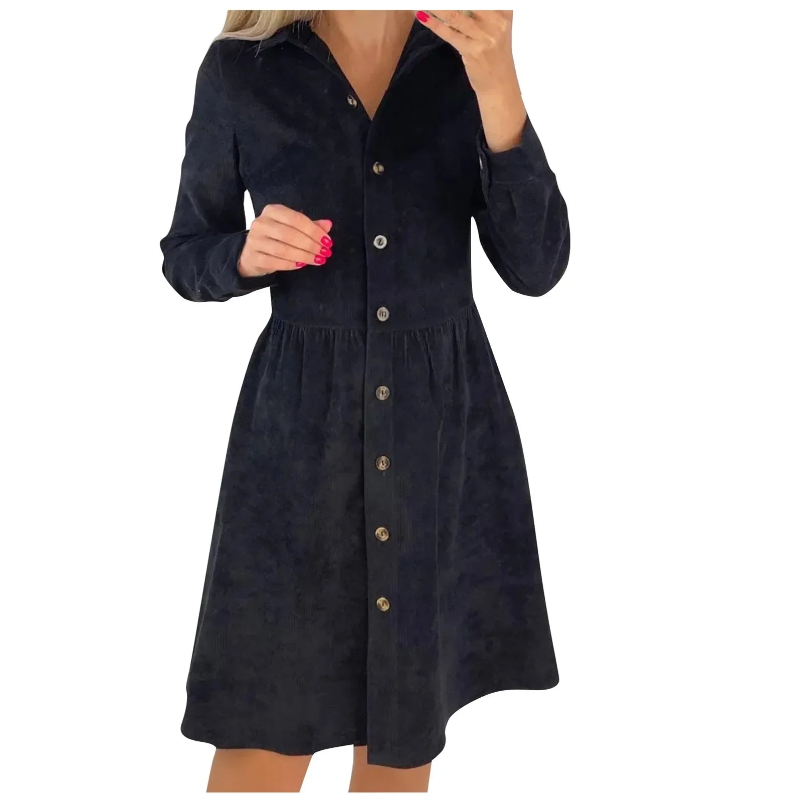Corduroy Button Down Shirt Dress For Women Long Sleeves