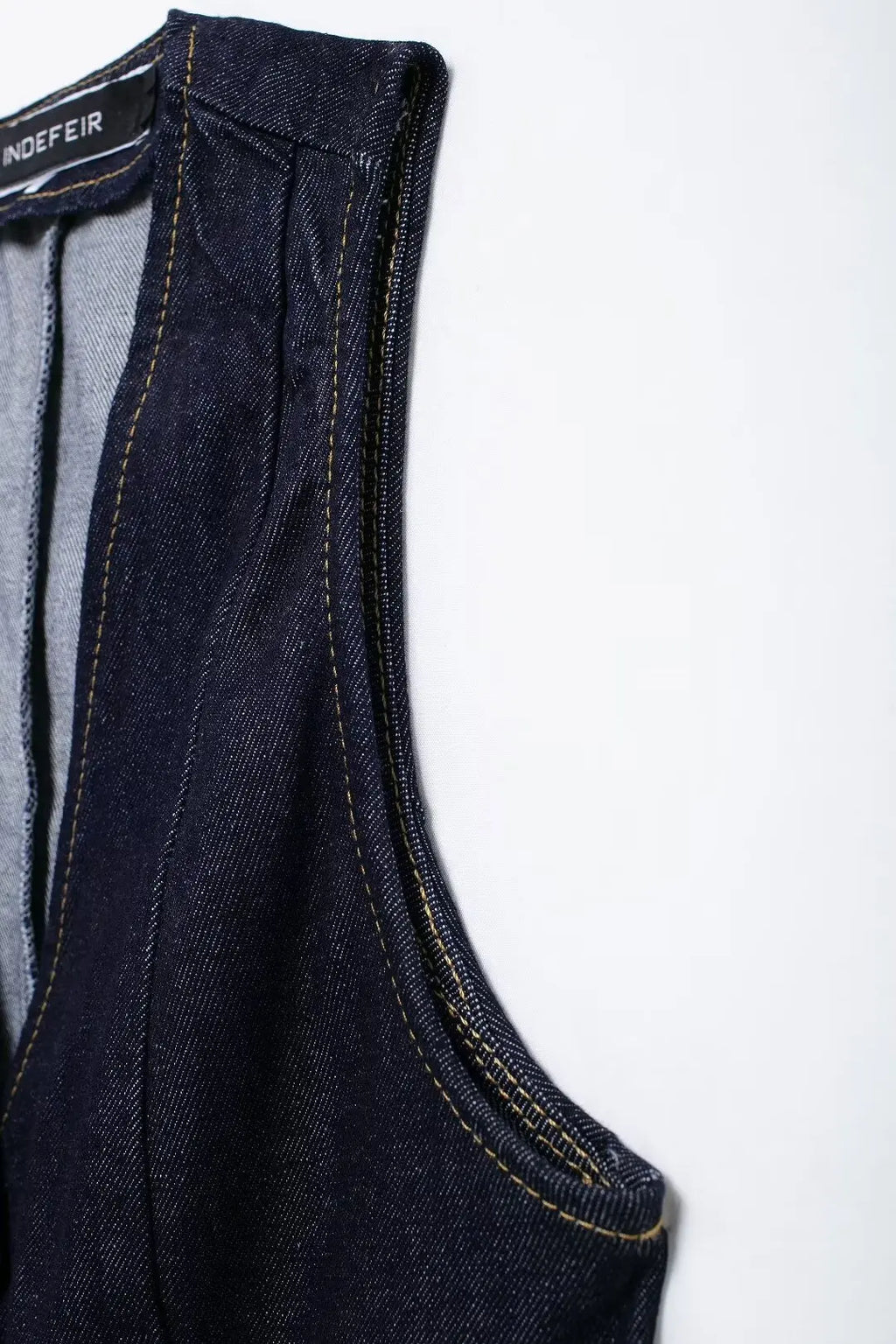 Denim V-Neck Collarless Vest Outfit with Long Pants for Women in Autumn