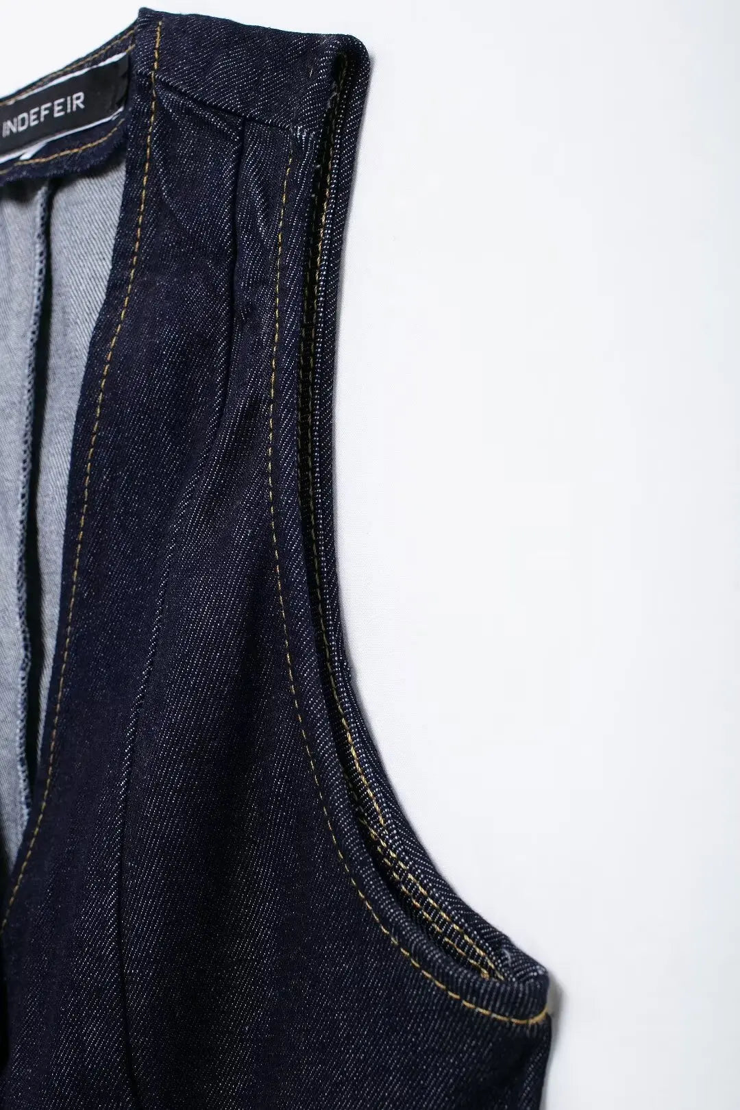 Denim V-Neck Collarless Vest Outfit with Long Pants for Women in Autumn