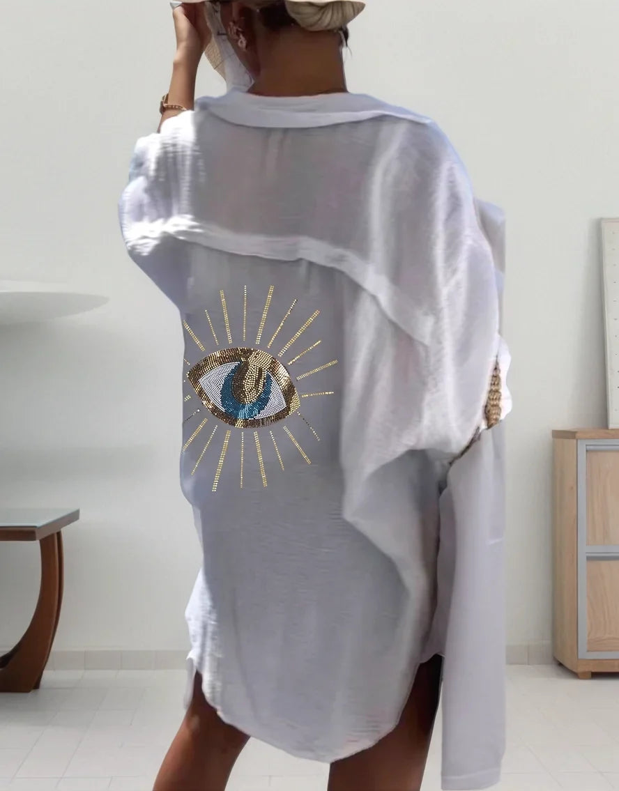 Women's Casual Cotton Linen Lapel Long Sleeve Shirt Autumn Winter Fashion Tunic