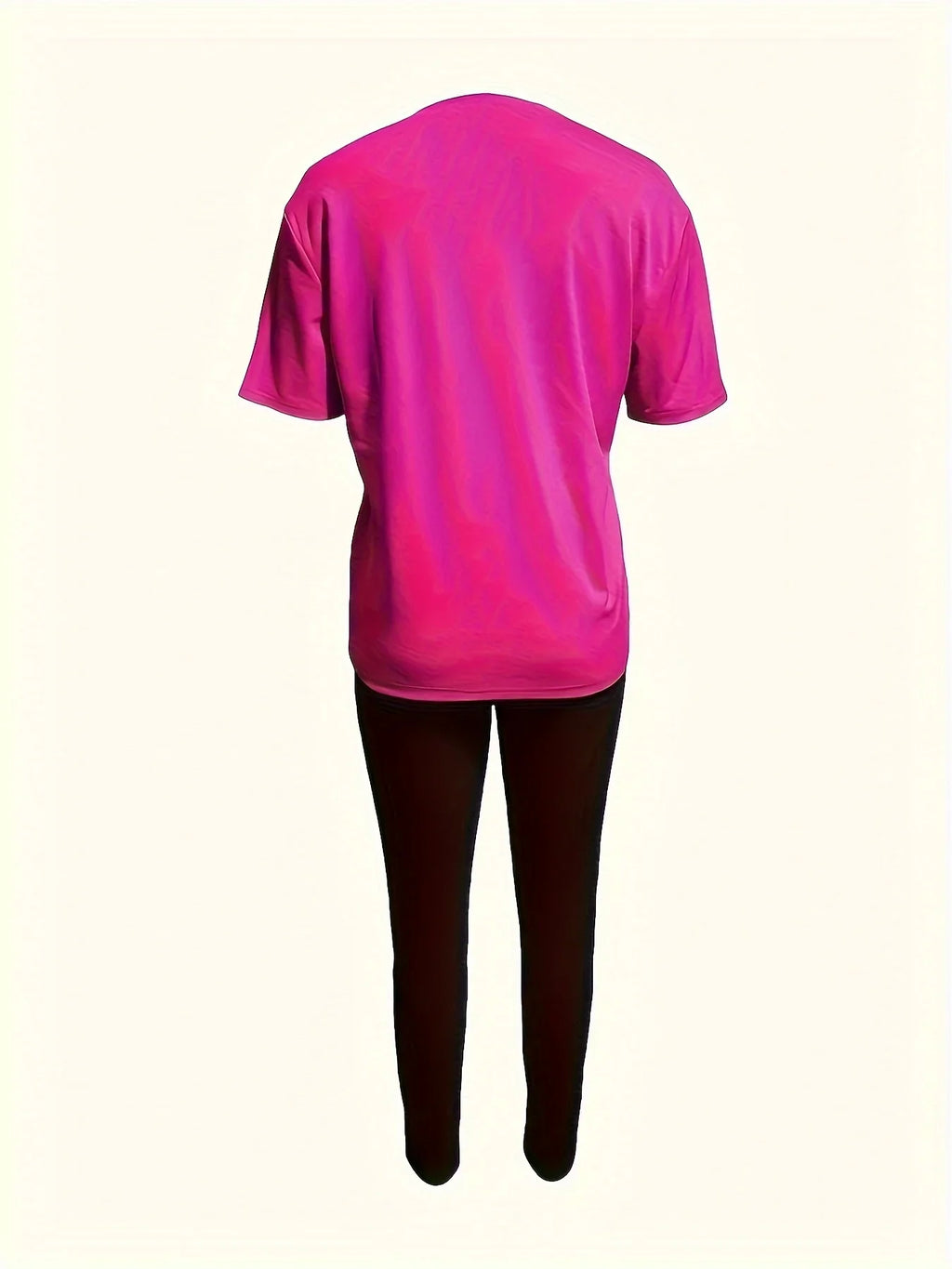 Plus Size Women's Fitness Outfit Set with Abstract Figure Print T-Shirt and Stretchy Comfy Pants