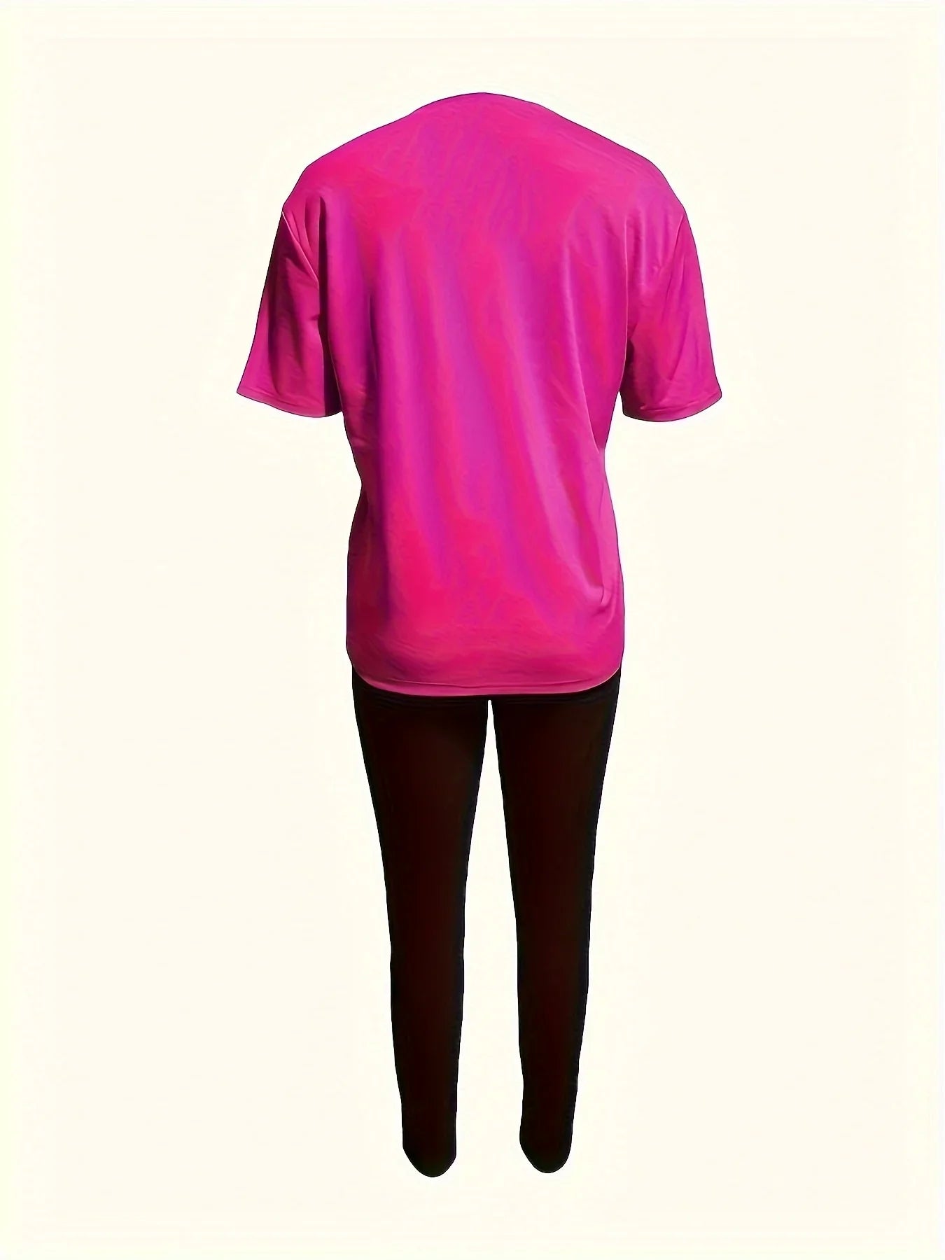 Plus Size Women's Fitness Outfit Set with Abstract Figure Print T-Shirt and Stretchy Comfy Pants