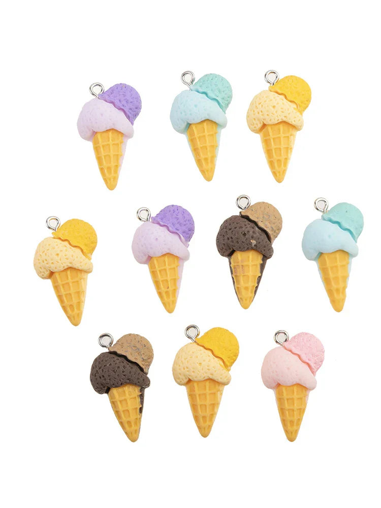 10Pcs Cute 3D Ice Cream Resin Charms for DIY Jewelry and Craft Accessories 38mm x 15mm