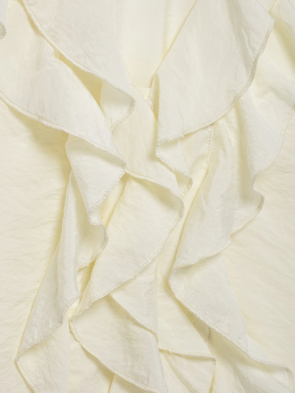 Women's Ruffled V-Neck Blouse with Flounce Long Sleeves Elegant Solid Color Chic Shirt